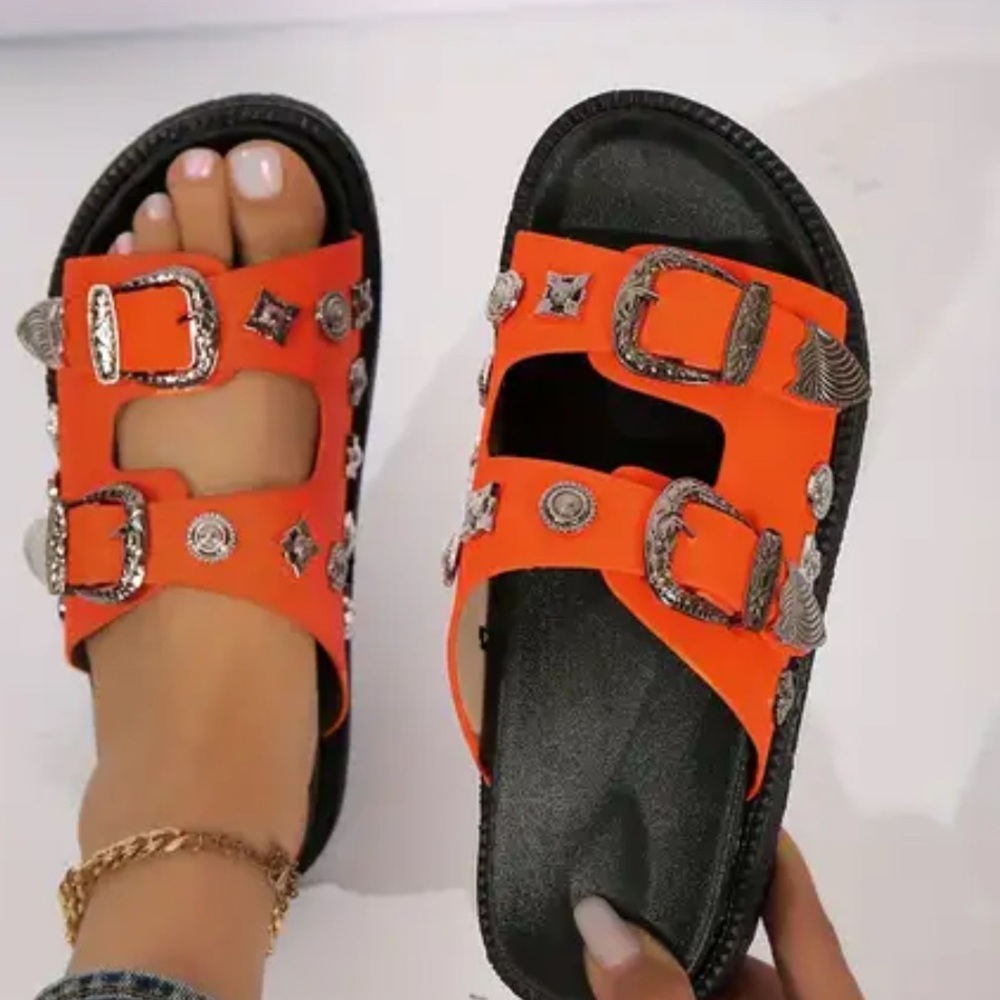 Women Sandals with Decorative Buckles - Picture 2 of 6